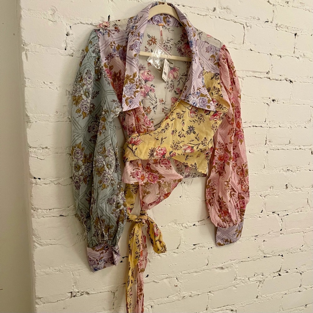 Free People "Lucky Penny" Wrap Top - Multicolor Floral - NWT - Size M